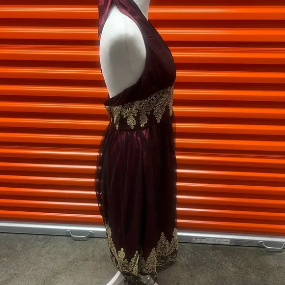 Adrianna Papell Red and Gold Embellished Halter Sundress - Picture 2 of 7